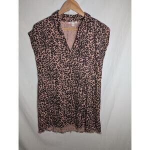 Francescas Mi Ami Womens‎ Leopard Print Tee Shirt Mini Dress XS V Neck Raw Hem